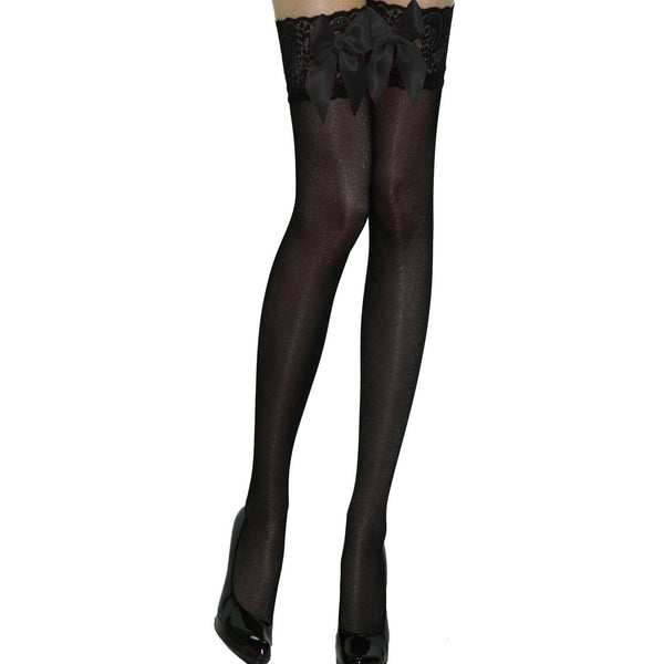 Yummy Bee - Black Stockings Suspenders - Opaque Thigh High - Lace Top